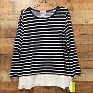 New With Tags Cathy Daniels Navy & White Striped Long Sleeve Layered Top Size 1X